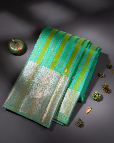 Pista and Parrot Green Kanjivaram Silk Saree  - S615 