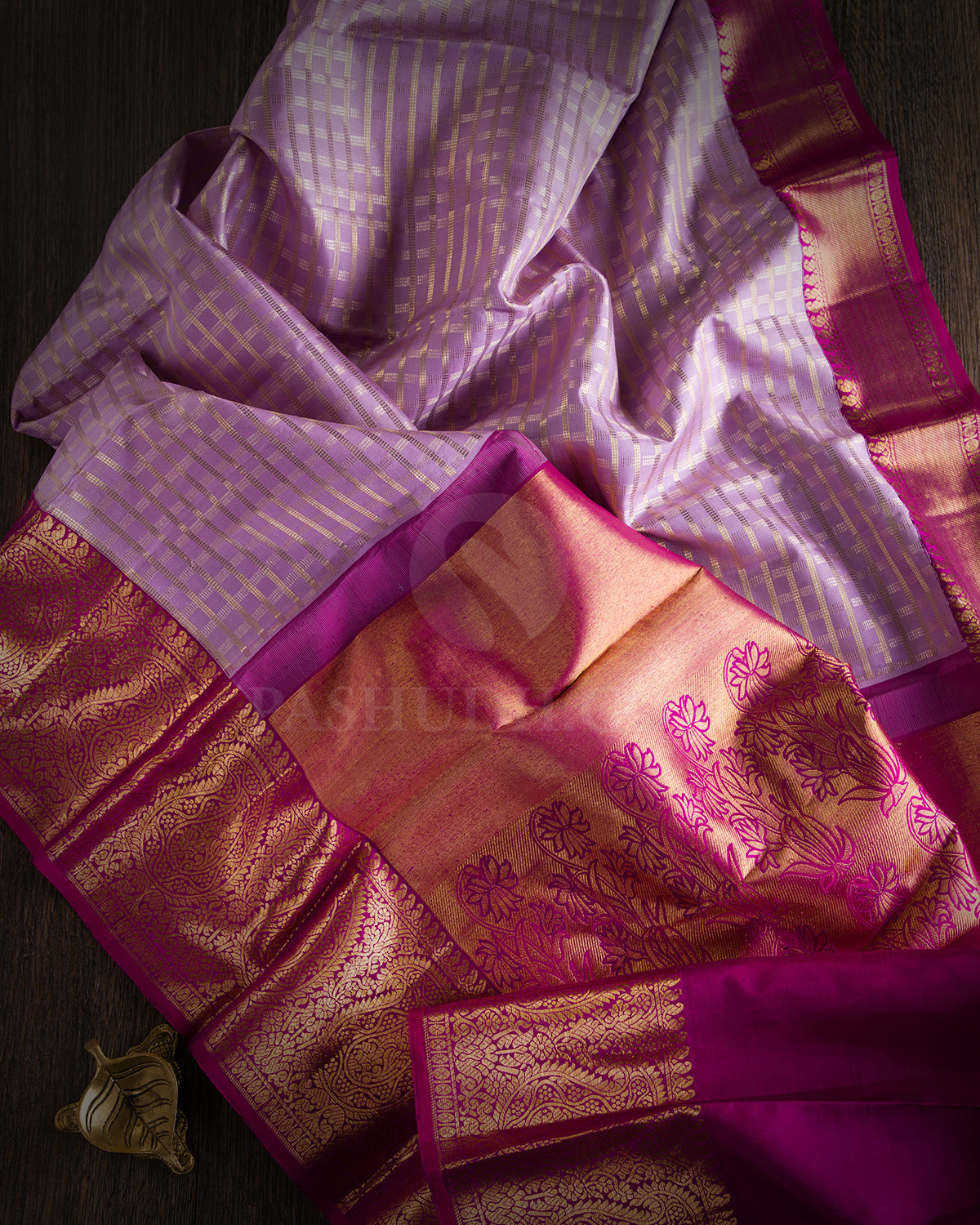 Lavender and Magenta Kanjivaram Silk Saree - S597 - View 2