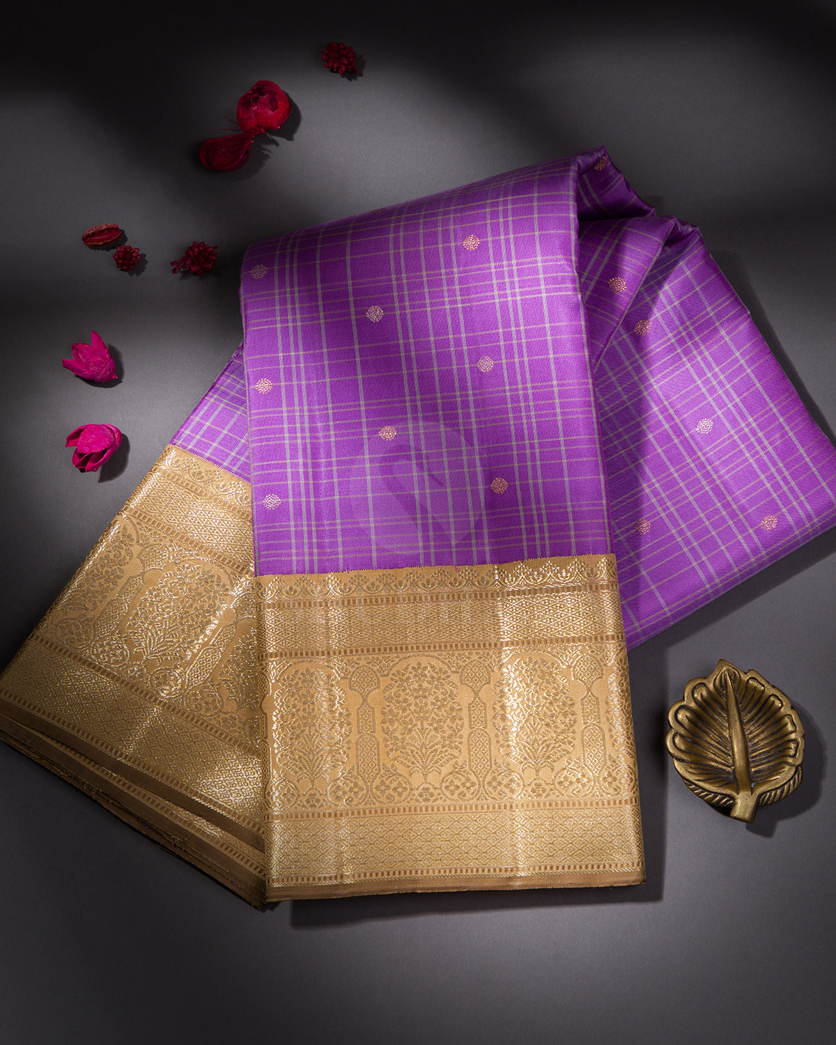 Lavender and Deep Ivory Kanjivaram Silk Saree - S614 - View 1
