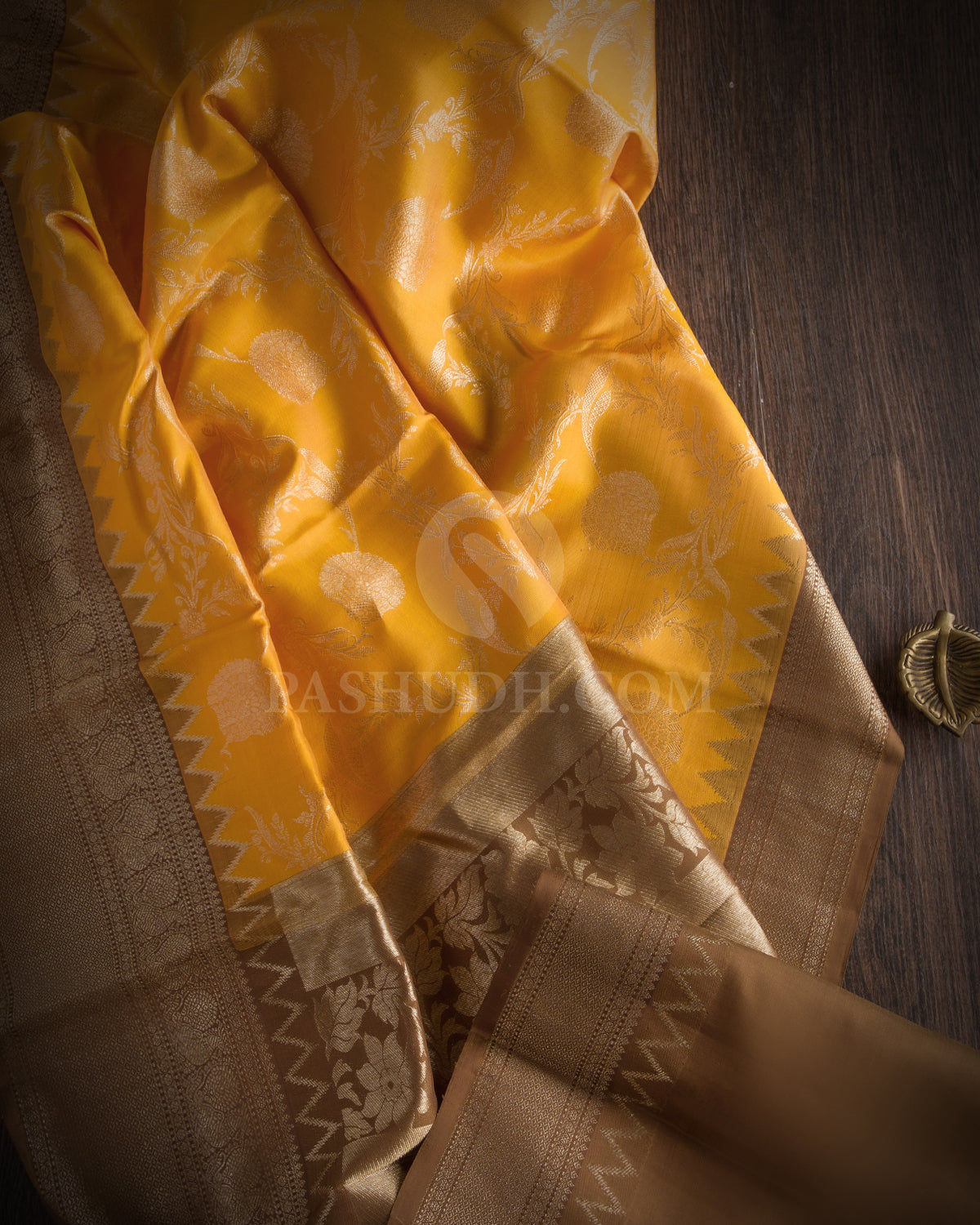 Mango Yellow and Brown Kanjivaram Silk Saree - S573 - View 5
