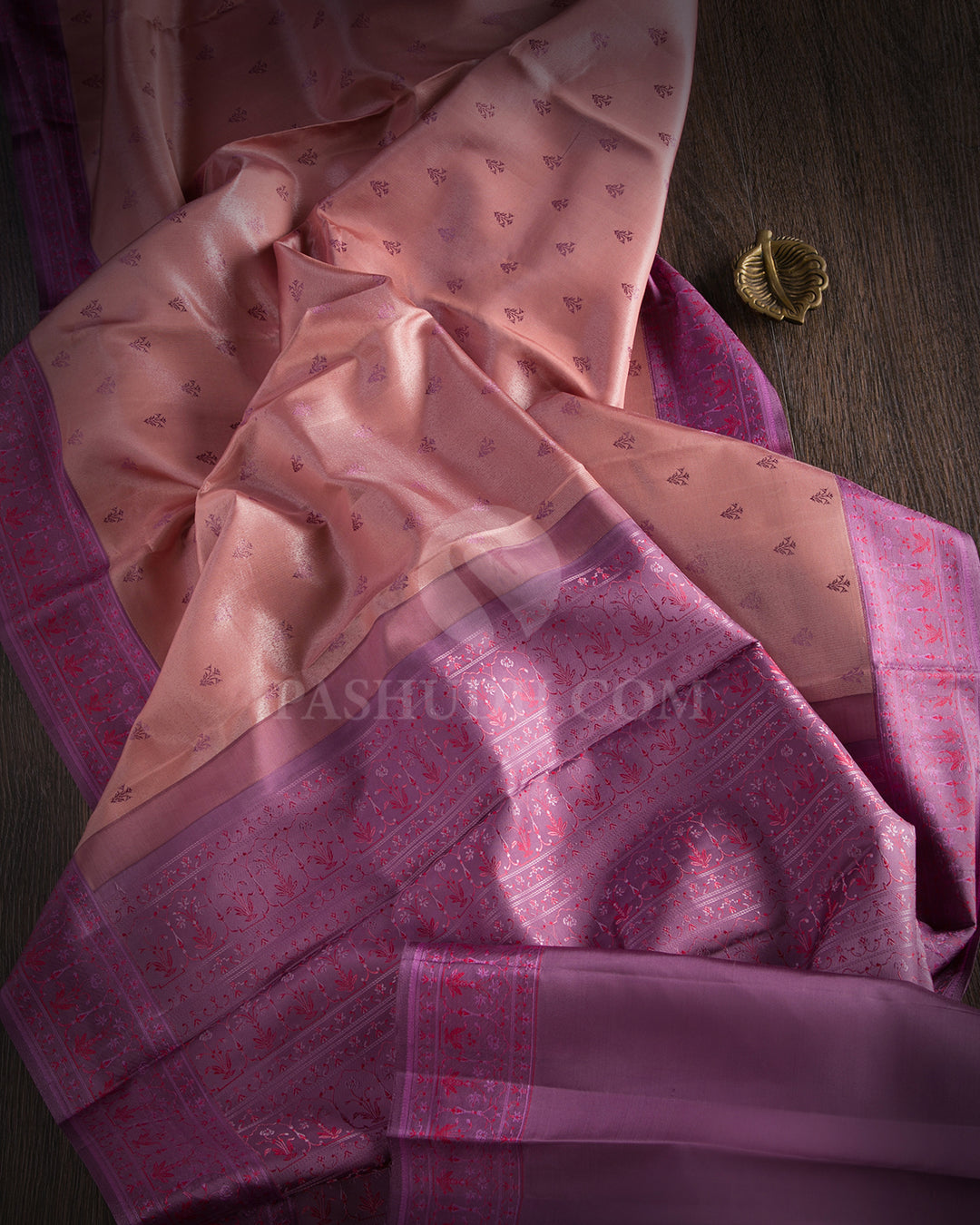 Peach and Lavender Kanjivaram Silk Saree - DJ175 - View 1