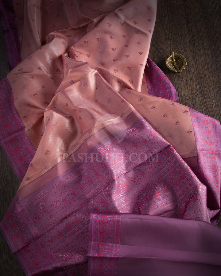 Peach and Lavender Kanjivaram Silk Saree - DJ175 - View 1
