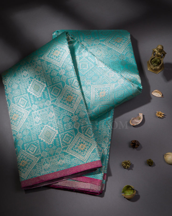 Sky Blue and Maroon Pure Zari Kanjivaram Silk Saree  View 1