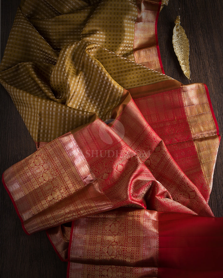 Antique Gold and Red Kanjivaram Silk Saree - DT181 - DT181 View 1