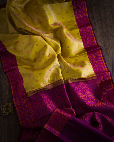 Yellow and Magenta Kanjivaram Silk Saree - DJ154 - View 1