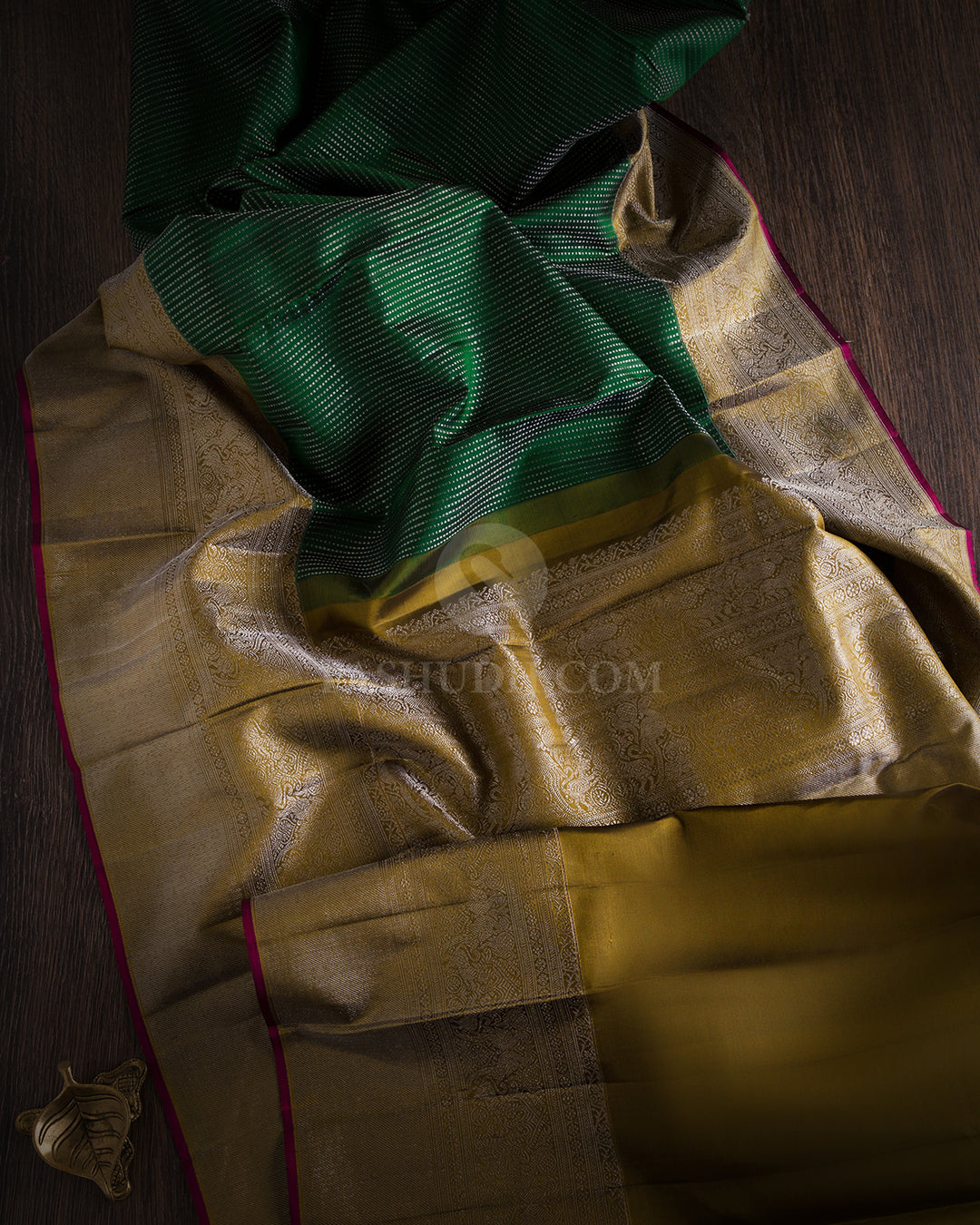 Dark Green and Mehndi Green Kanjivaram Silk Saree - DJ519 view -1 