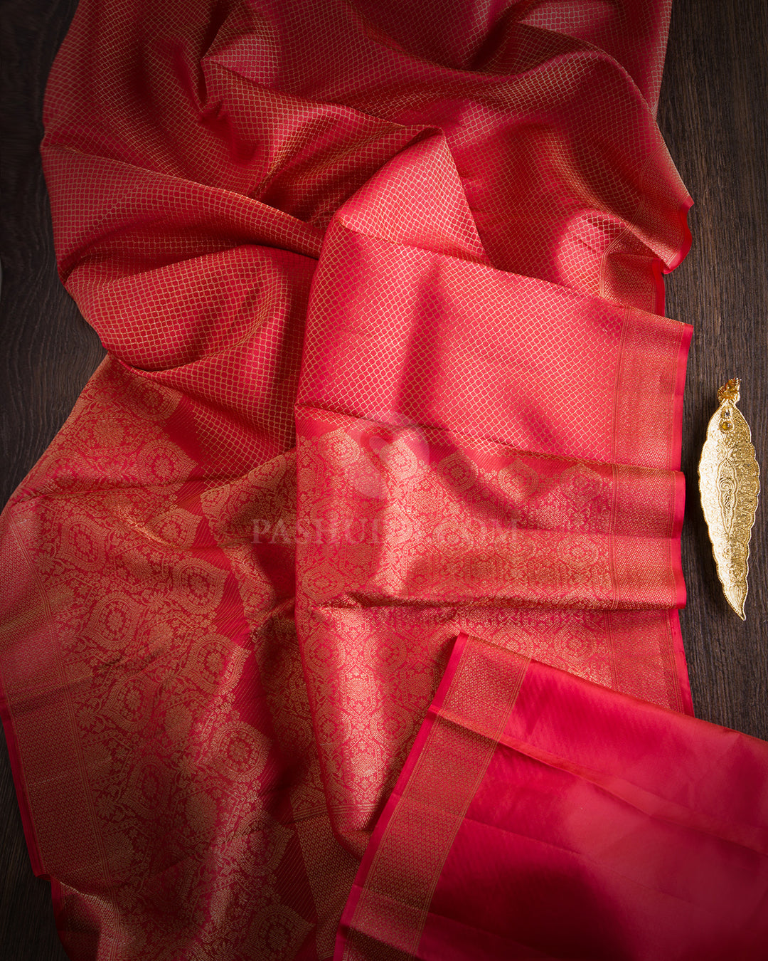 Sunset Red Kanjivaram SilK Saree - DJ161 View 3