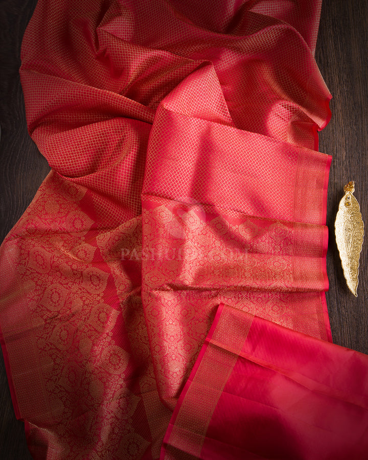 Sunset Red Kanjivaram SilK Saree - DJ161 View 3