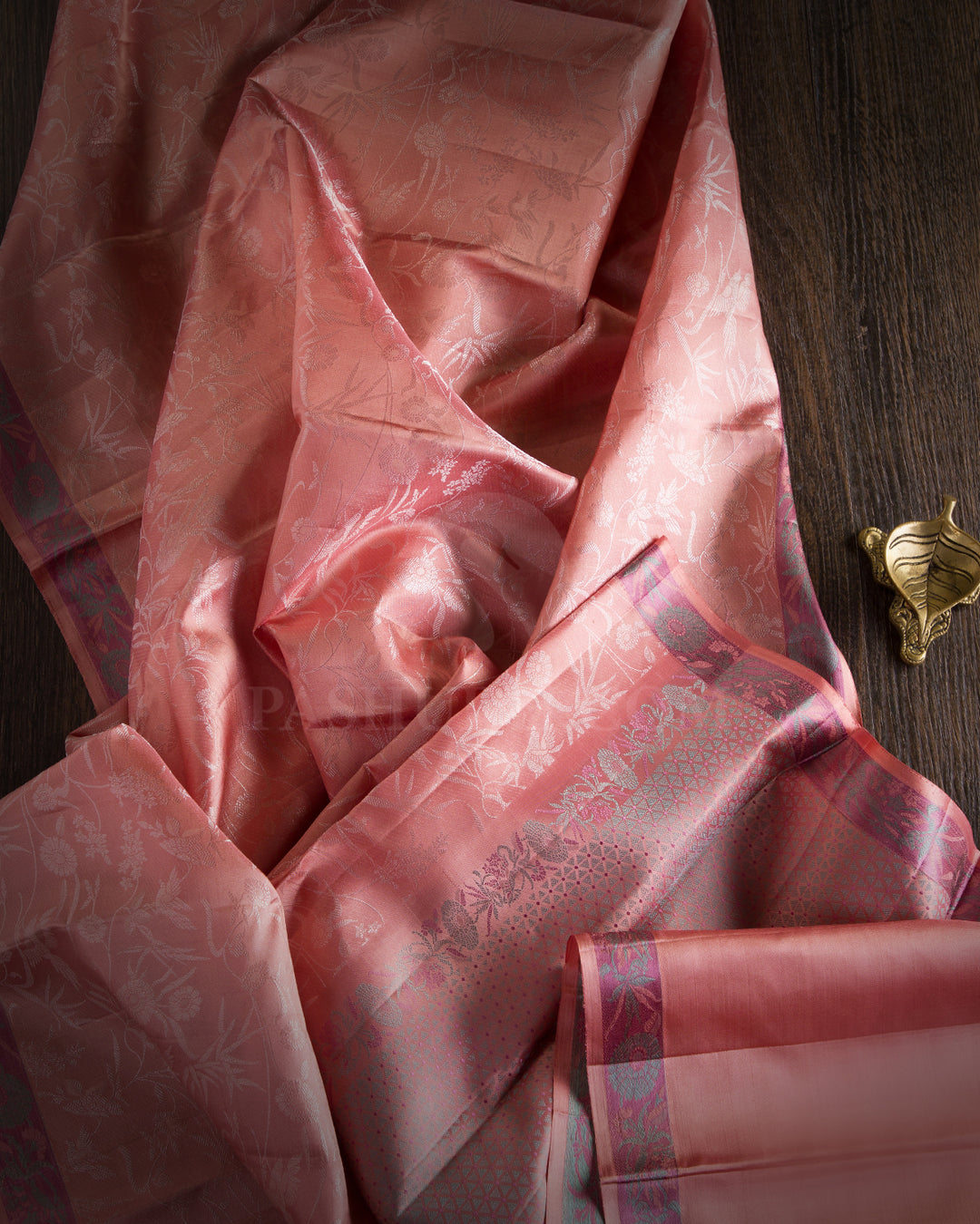 Peachy Pink Kanjivaram Silk Saree - DJ141 view 1