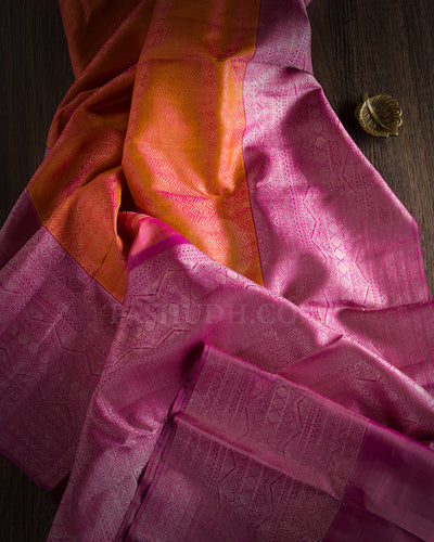 Pink Shot Orange and Deep Mauve Kanjivaram Silk Saree - S587 , View 3