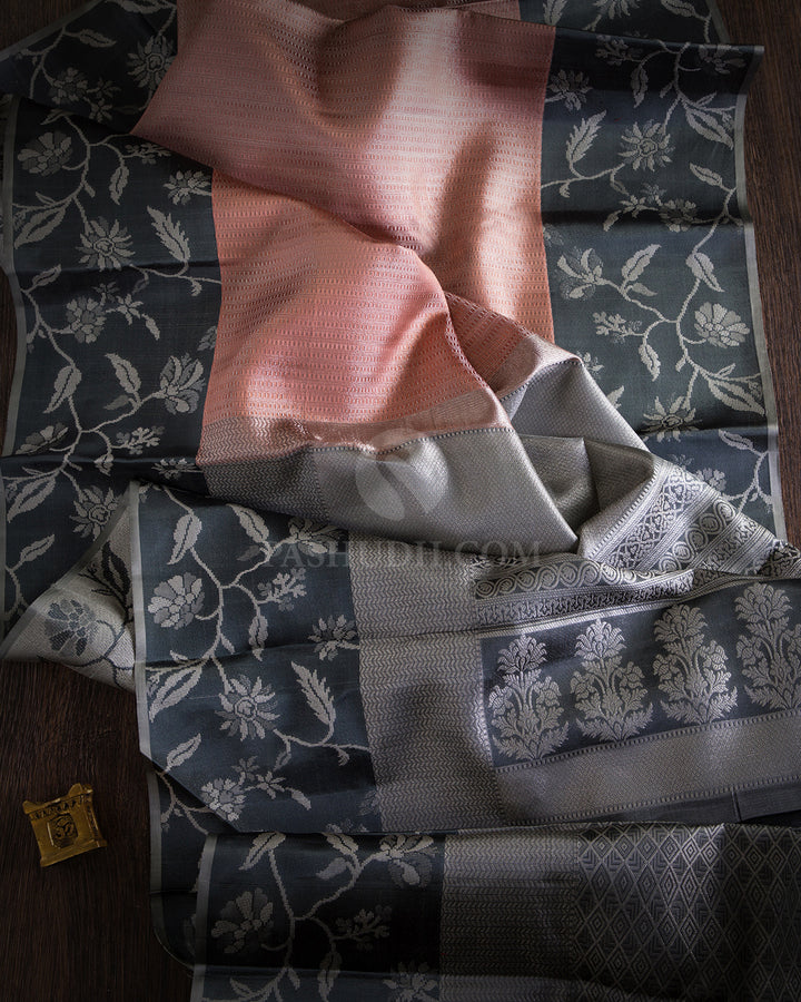 Old Rose and Deep Grey Kanjivaram Silk saree - DT180 View 1