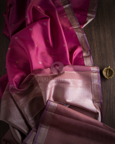 Pink and Lavender Kanjivaram Silk Saree - S654 - View 3