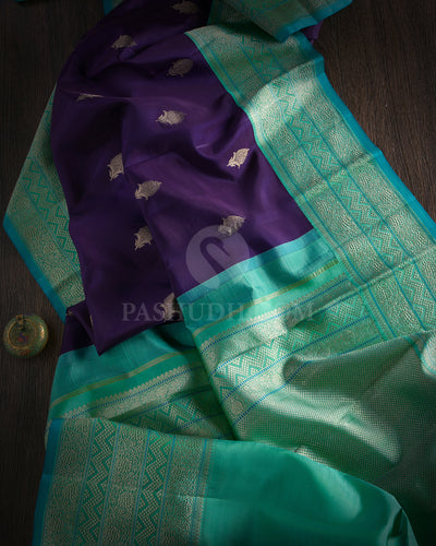 Purple and Sky Blue Pure Zari Kanjivaram Silk Saree - S727 - View 3