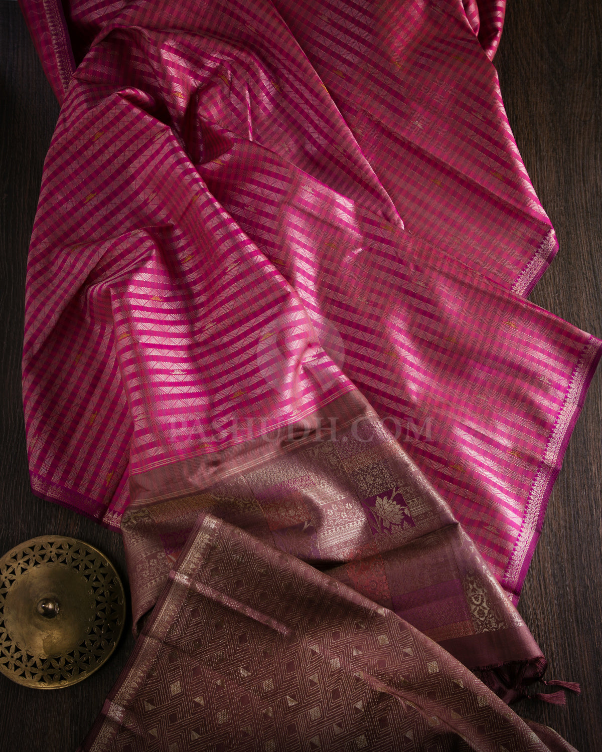 Rani Pink and Brown Pure Zari Kanjivaram Silk Saree - S683 - View 3