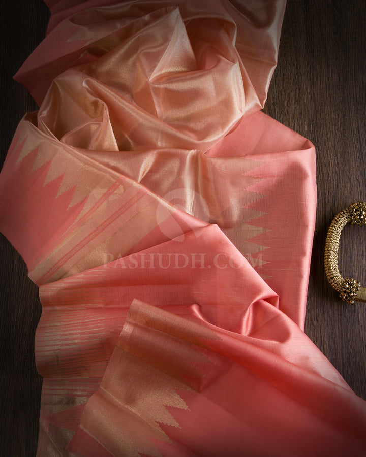 Peachy Pink Pure Zari Organza - Kanjivaram Silk Saree - S686 - View 3