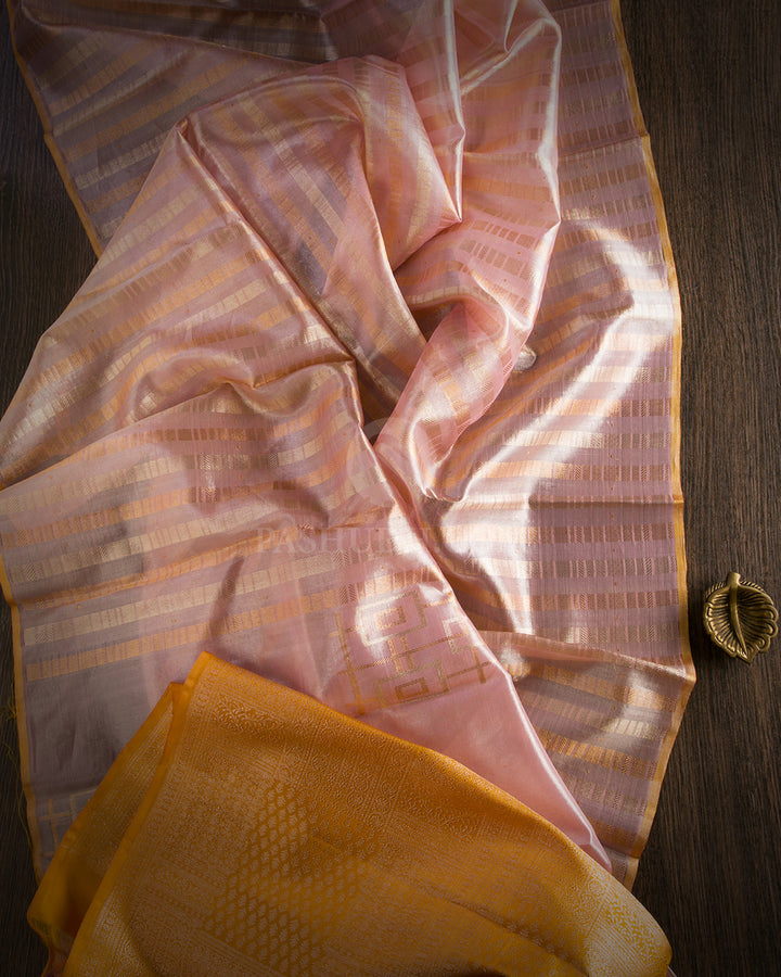 Peach Organza Shimmer Kanjivaram Silk Saree - S646 - View 3