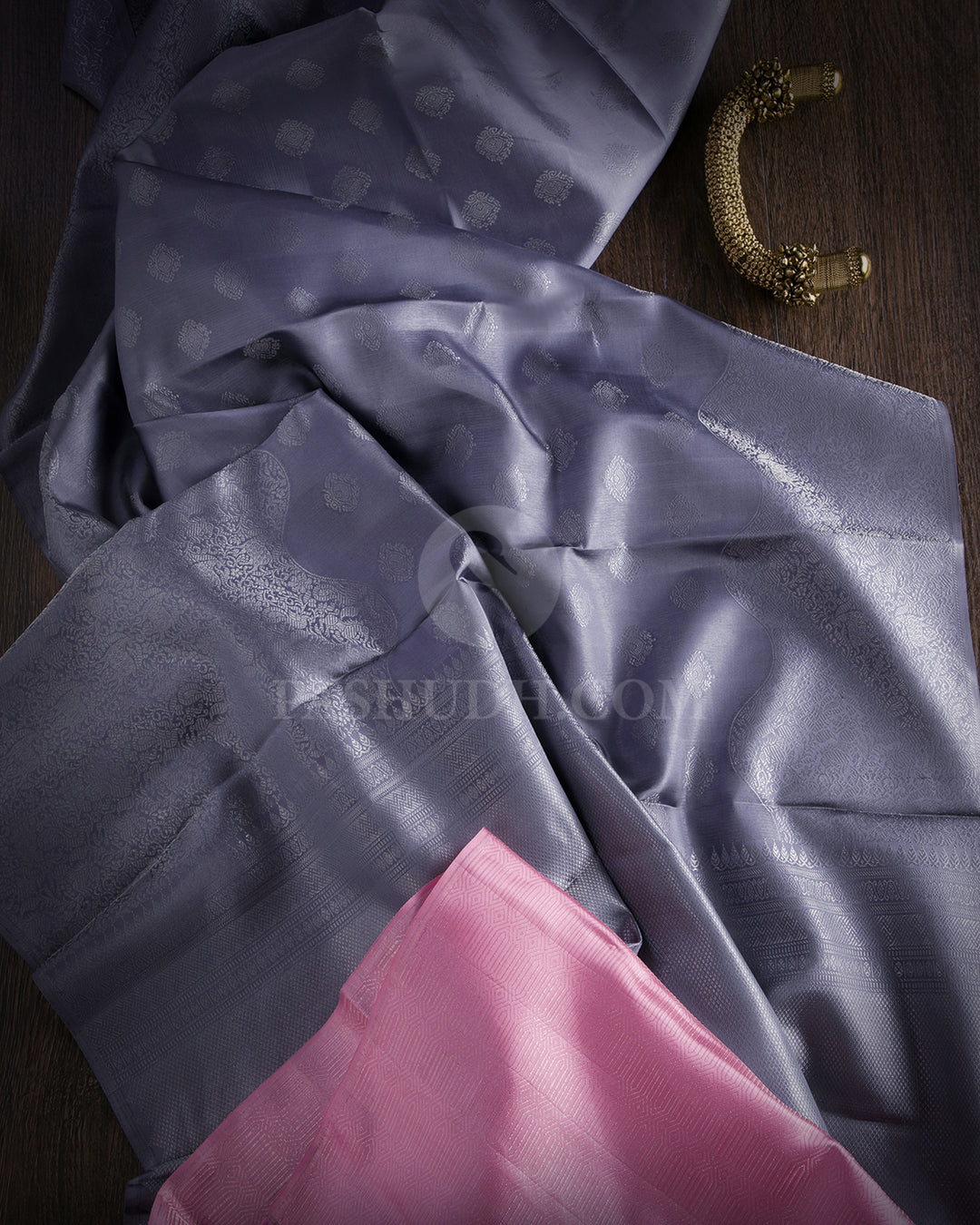 Silver Grey Kanjivaram Silk Saree - D412 - View 1