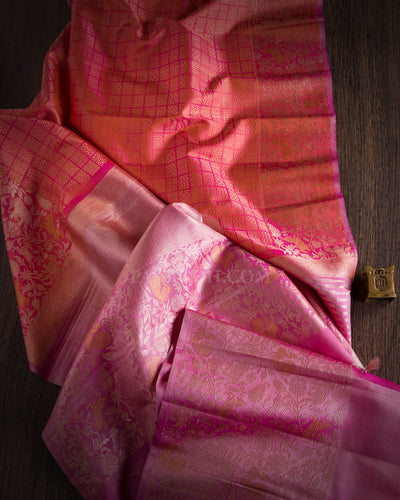 Punch Pink Pure Zari Kanjivaram Silk Saree - S651 - View 3