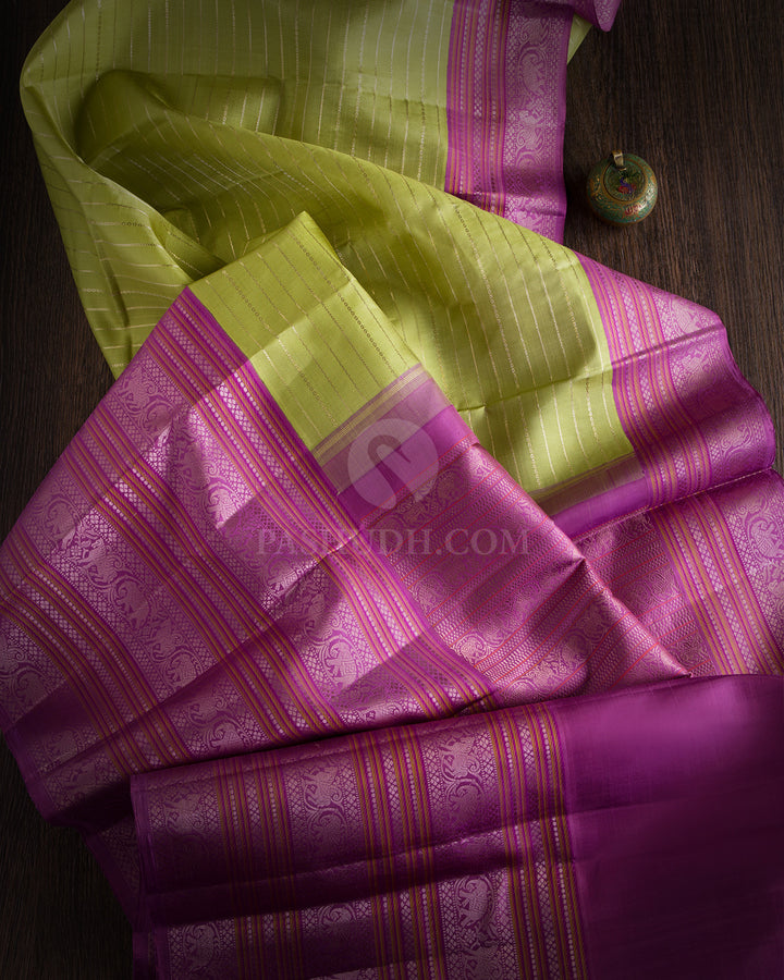 Elaichi Green and Lavender Kanjivaram Silk Saree - S644 - View 3