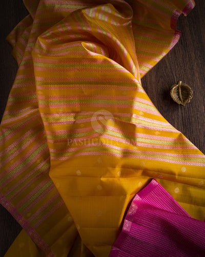 Yellow and Pink Kanjivaram Silk Saree - S658 - View 3