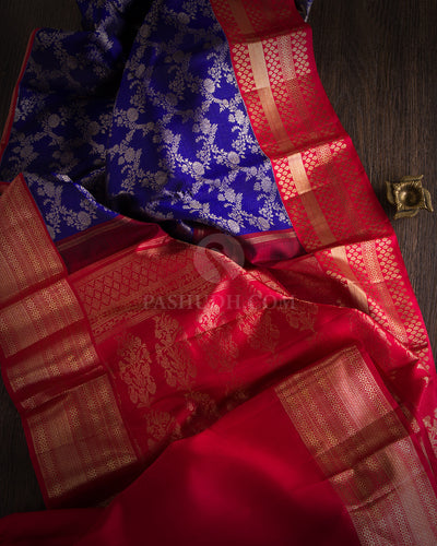 Royal Blue and Red Pure Zari Kanjivaram Silk Saree - S636 - View 3