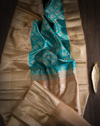 Anandha Blue and Khaki Pure Zari Kanjivaram Silk Saree - S688 - View 3