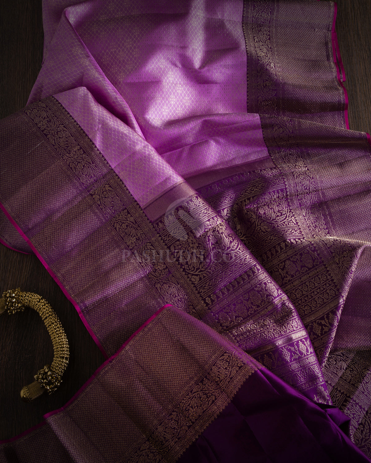 Lavender and Purple Pure Zari Kanjivaram Silk Saree - S665 - View 3