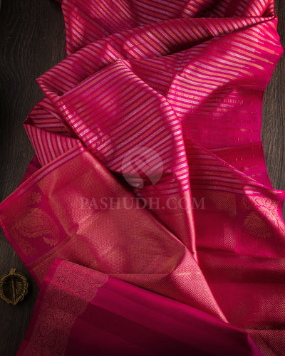 Bright Pink Kanjivaram Silk Saree - S674 - View 3