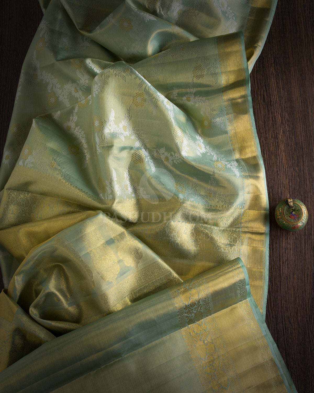 Mint Green Pure Zari Kanjivaram Silk Saree - S662 - View 3