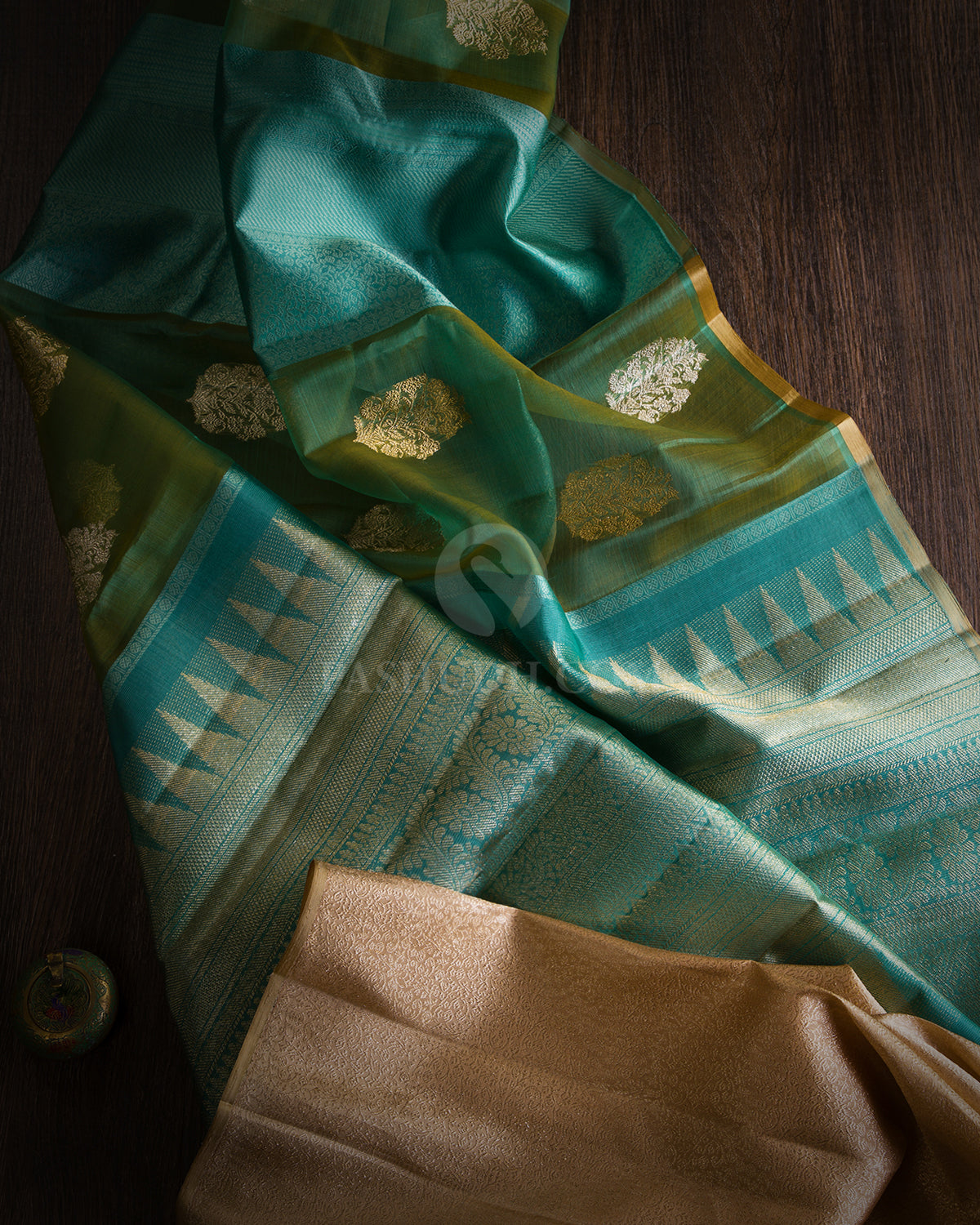 Green and Blue Organza Kanjivaram Silk Saree - S657 - View 3