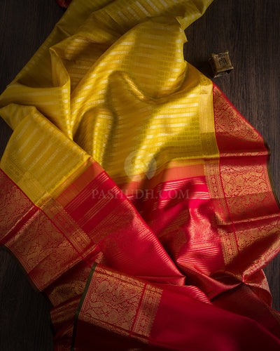 Yellow and Red Pure Zari Kanjivaram Silk Saree - S653 - View 3
