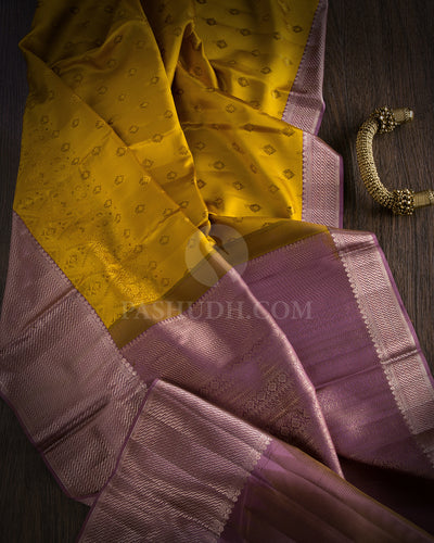 Yellow and Mauve Kanjivaram Silk Saree - D410 - View 1