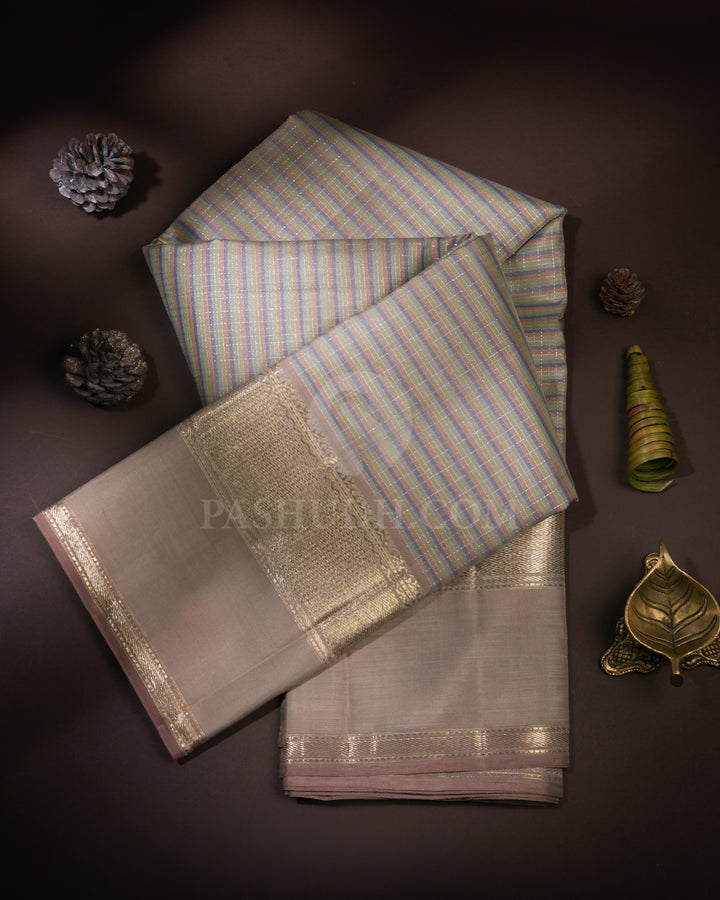 Pastel Ivory Pure Zari Kanjivaram Silk Saree - S677 - View 1