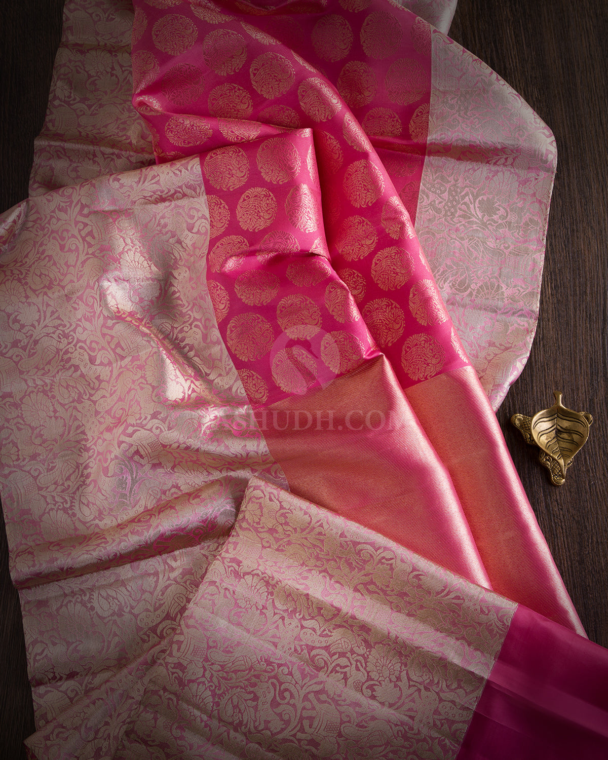 Bright Pink Pure Zari Vanasingaram Kanjivaram Silk Saree - S649 - View 3