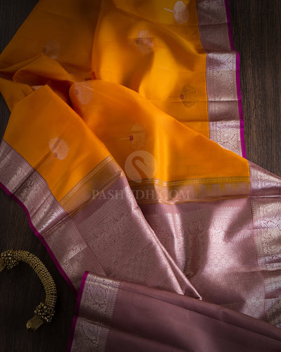 Orange and Mild Lilac Kanjivaram Silk Saree - S655 - View 3