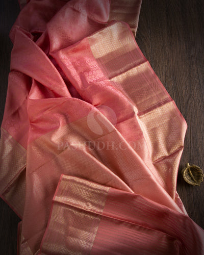Peachy Pink Kanjivaram Silk Saree - D409 - View 1