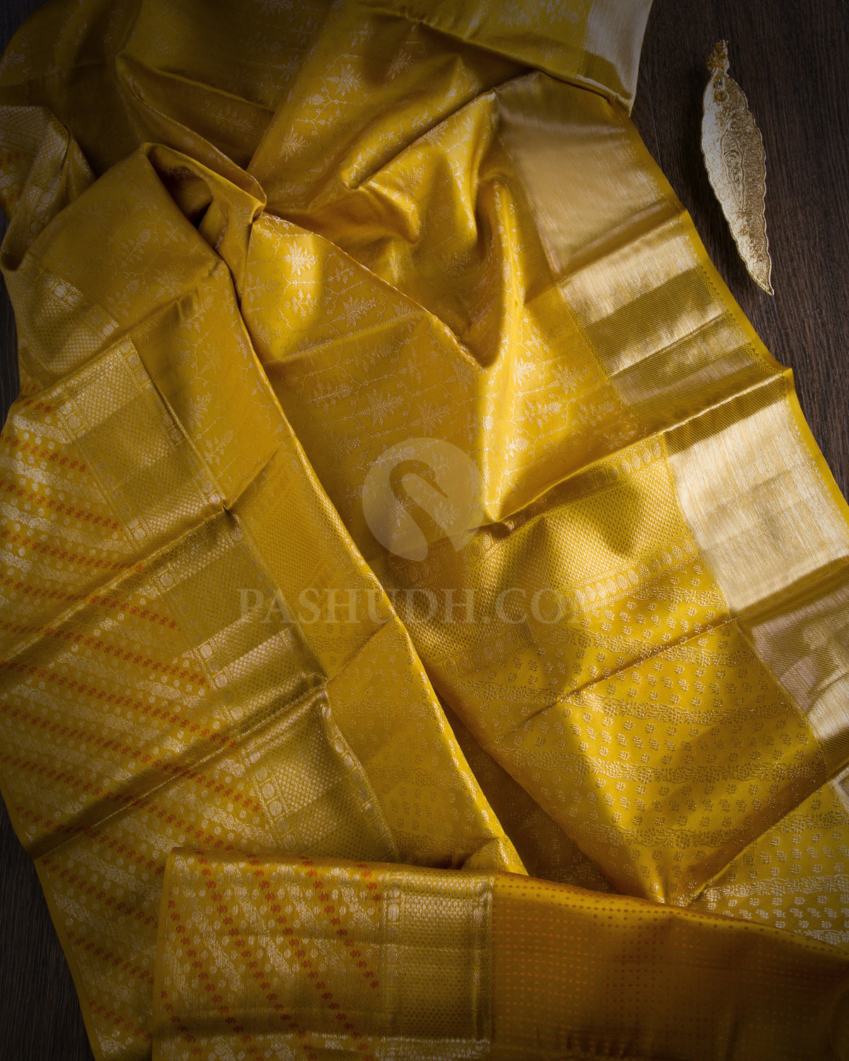Turmeric Yellow Kanjivaram Silk Saree - D406 - View 1