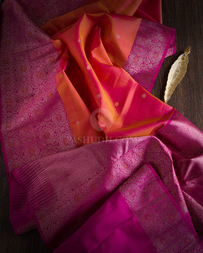 Orange shot Pink and Magenta Pure Zari Kanjivaram Silk Saree - S650 - View 3