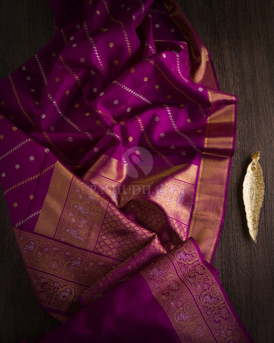 Violet Pure Zari Kanjivaram Silk Saree - P106 - View 3