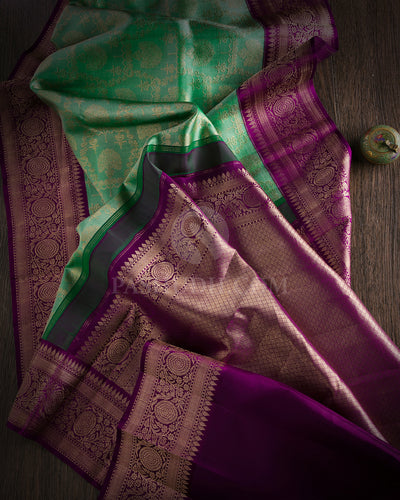 Green and Violet Pure Zari Kanjivaram Silk Saree - S689 - View 3