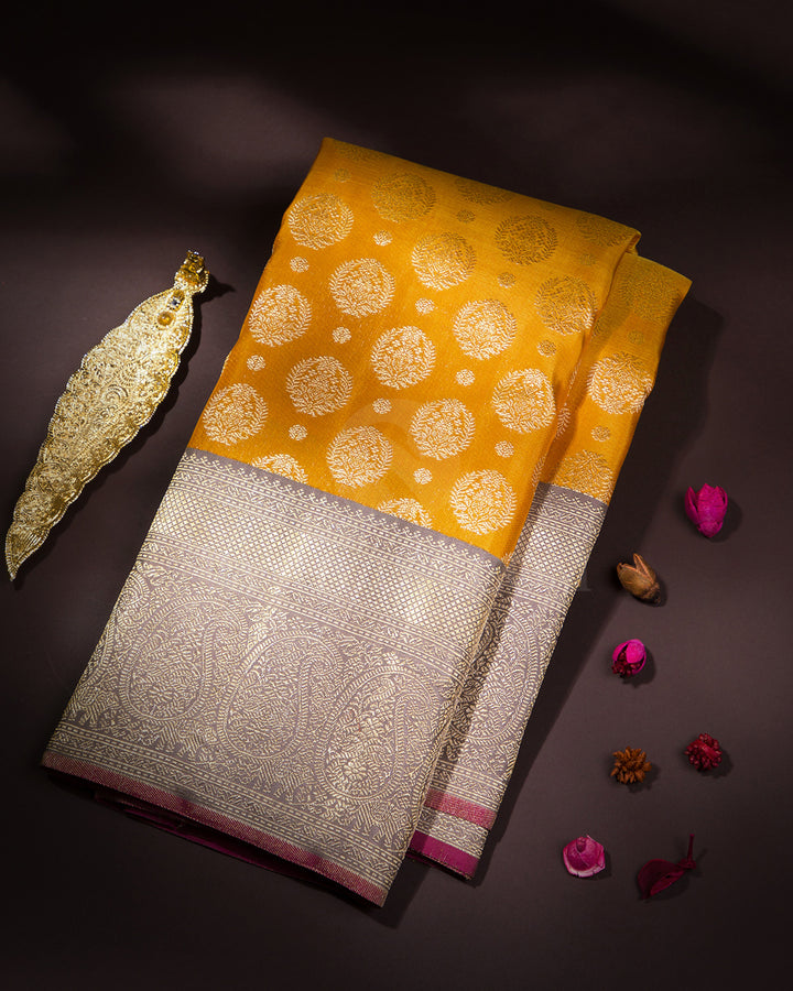 Mild Orange & Grey Kanjivaram Silk Saree - S592 - View 1