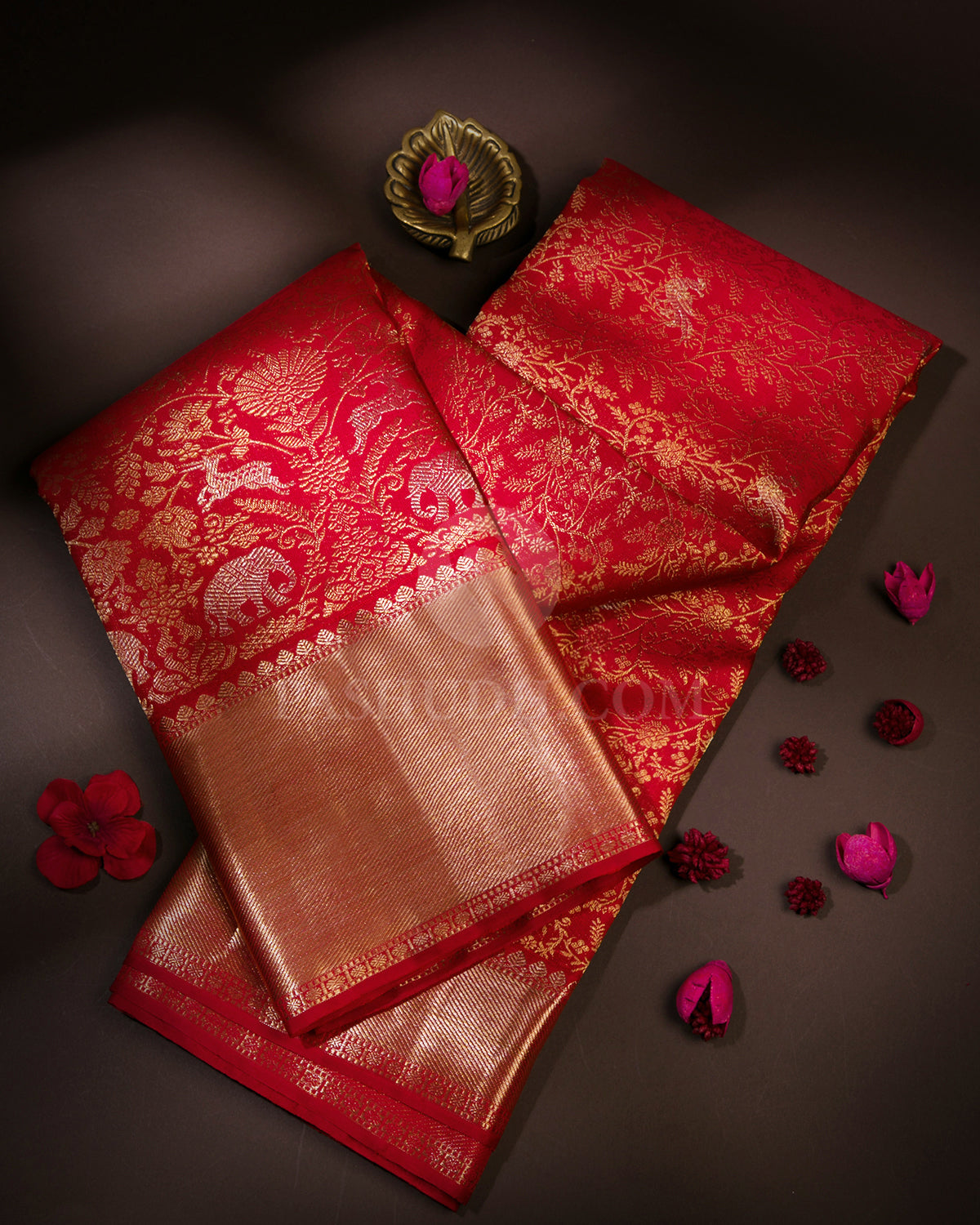Red Bridal Vanasingaram Pure Zari Kanjivaram Silk Saree - S673 - View 1