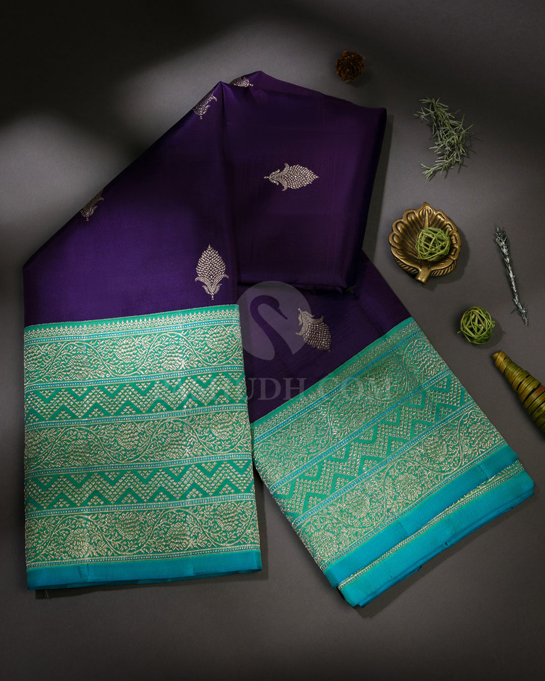 Purple and Sky Blue Pure Zari Kanjivaram Silk Saree - S727- View 1