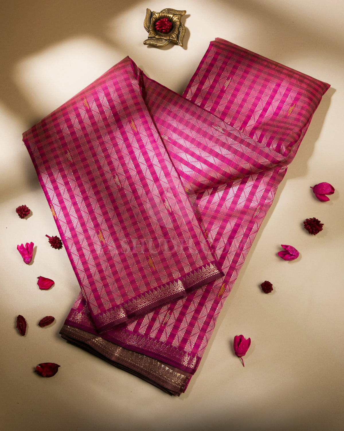 Rani Pink and Brown Pure Zari Kanjivaram Silk Saree - S683 - View 1
