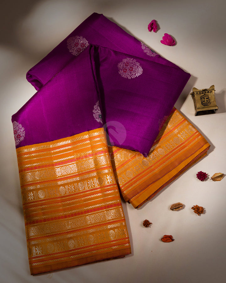 Violet and Orange Kanjivaram Silk Saree - S648 - View 1