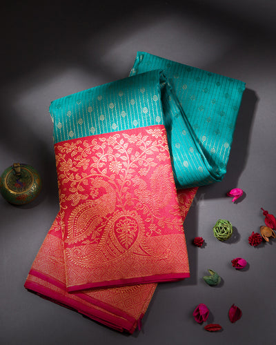 Sky Blue and Watermelon Pink Kanjivaram Silk Saree - S611view 1