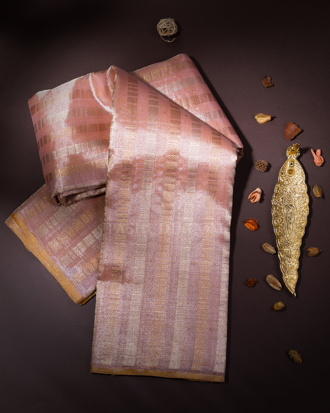 Peach Organza Shimmer Kanjivaram Silk Saree - S646 - View 1