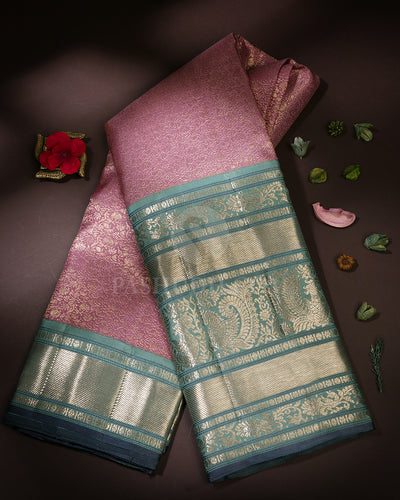 Lilac and Tiffany Blue Pure Zari Kanjivaram Silk Saree - S676 - View 1