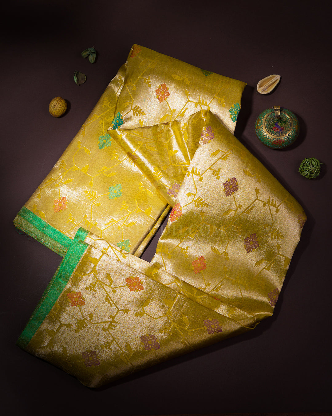 Yellow Paithani inspired Pure Zari Kanjvaram Silk Saree - S656 - View 1