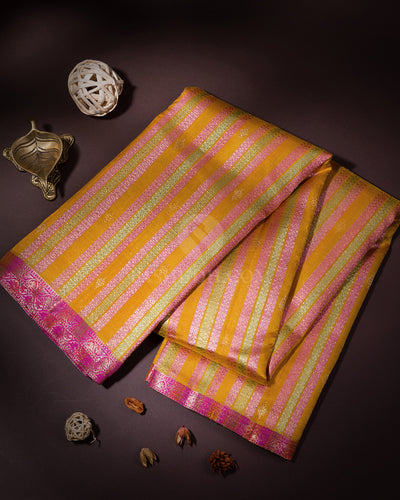 Yellow and Pink Kanjivaram Silk Saree - S658 - View 1